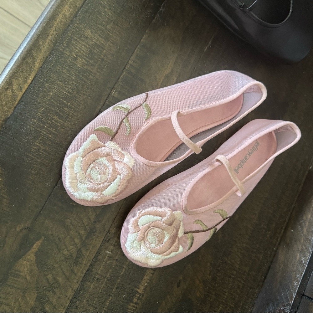 Mesh Pink Embroidered Floral Ballet Flats